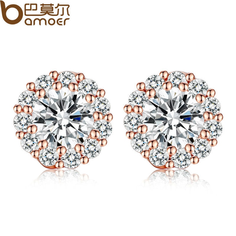 Bamoer Bông Tai Mạ Vàng Đính Đá zircon 10 Màu Lựa Chọn jie054