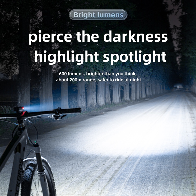 ROCKBROS - Đèn trước chống nước IPX6 với 600 Lumen và điều khiển nhiệt độ thông minh