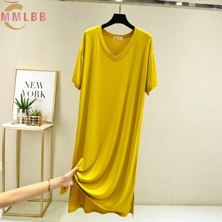 Đầm ngủ mềm mại cho phụ nữ, cổ chữ V, thiết kế trơn, phù hợp mùa hè size L-2XL