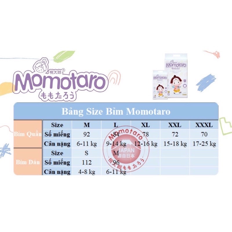 [LyNguyenStore] Tã/Bỉm Dán/Quần MOMOTARO chính hãng đủ size
