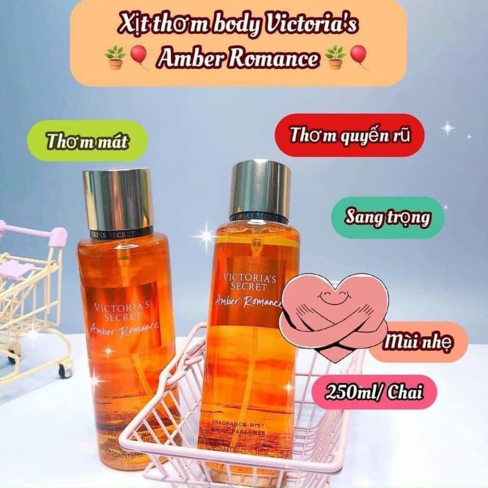 Xịt thơm Body Mist Victoria's Secret, Xịt toàn thân Amber Romance 250ML