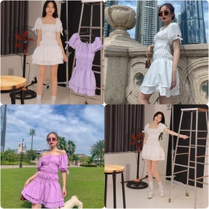 ĐẦM BO CHUN EO 2 MÀU TRẮNG TÍM - ICE DRESS