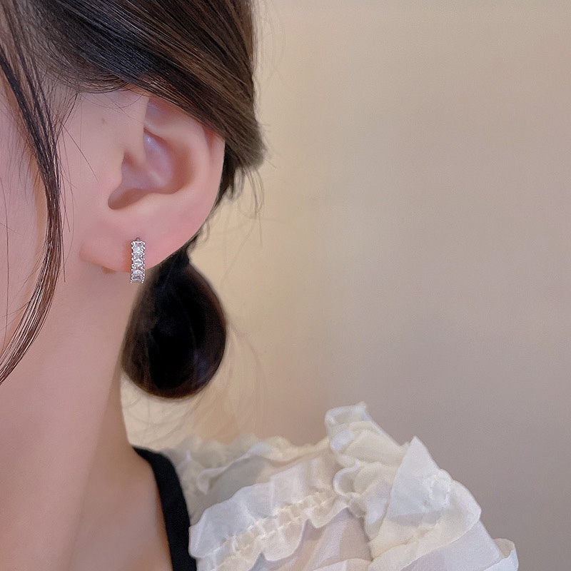 Bông Tai Mạ Bạc 925 Đính Đá Zircon Siêu Sáng Sang Trọng Cho Nữ