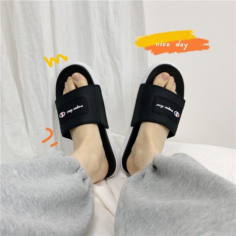 ( Sẵn trắng 37,38) Dép lê đôi logo phong cách Ulzzang