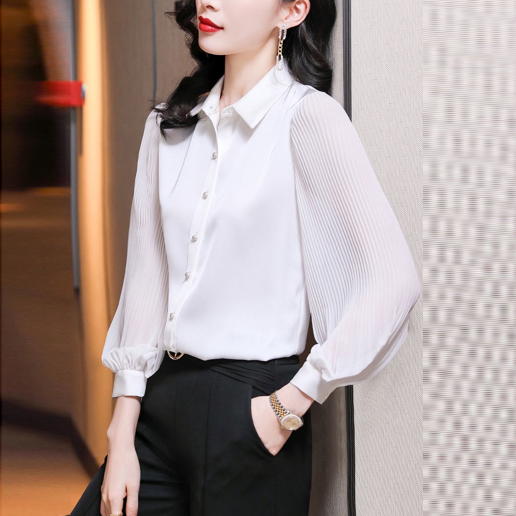 Áo sơ mi nữ dài tay màu đen trơn dành cho nữ Áo sơ mi voan công sở
