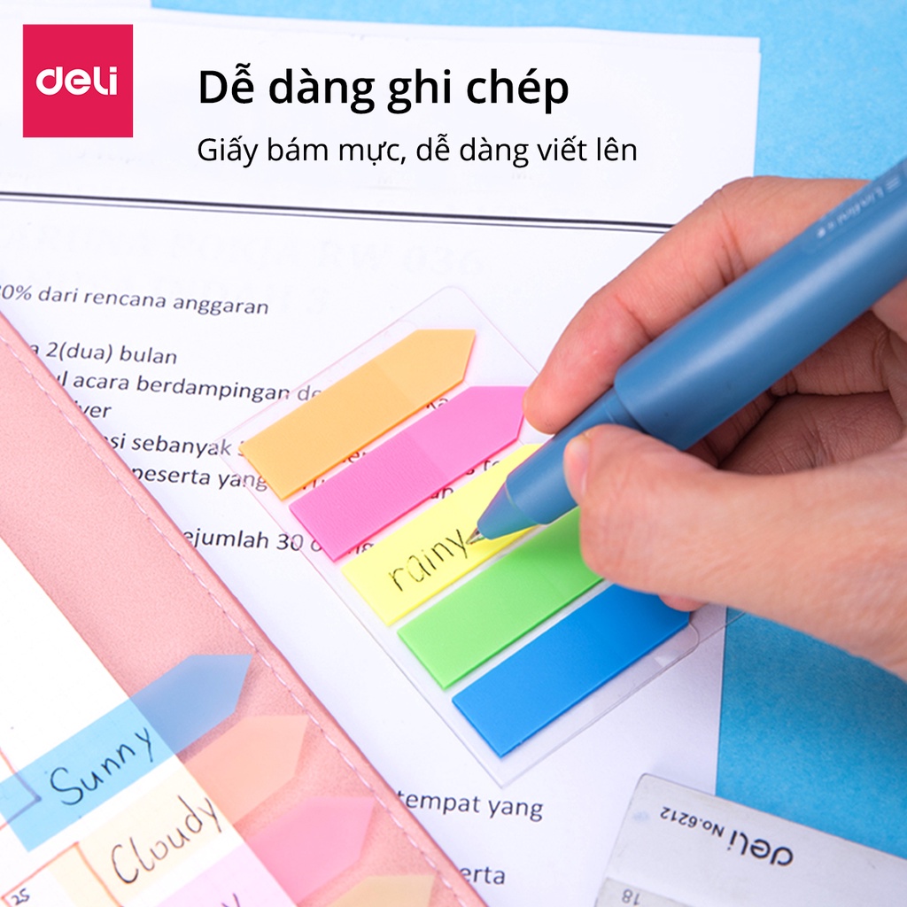 Giấy Phân Trang Deli - Tệp 100 Tờ Giấy Nhớ Đánh Dấu Trang Dạng Dài Nhiều Màu Sắc Tiện Lợi Đa Năng Học Sinh Văn Phòng