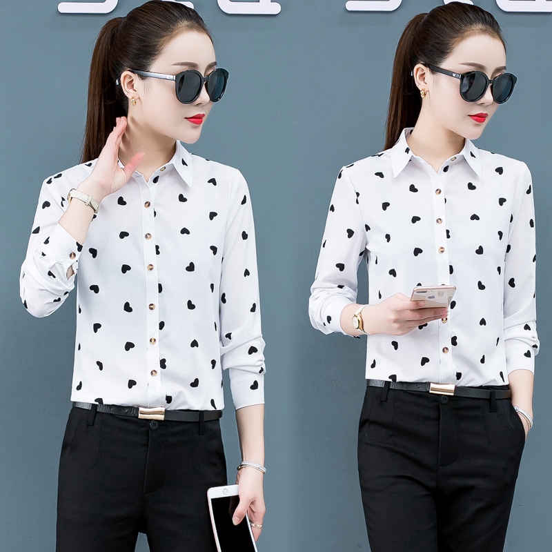Áo Sơ Mi Chiffon Dài Tay Họa Tiết Chấm Bi Thời Trang Cho Nữ