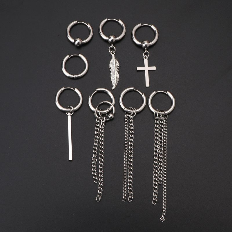 Korean Jewelry for Titanium Steel Earrings Long Men Boys Hoop Chain Drop Earring