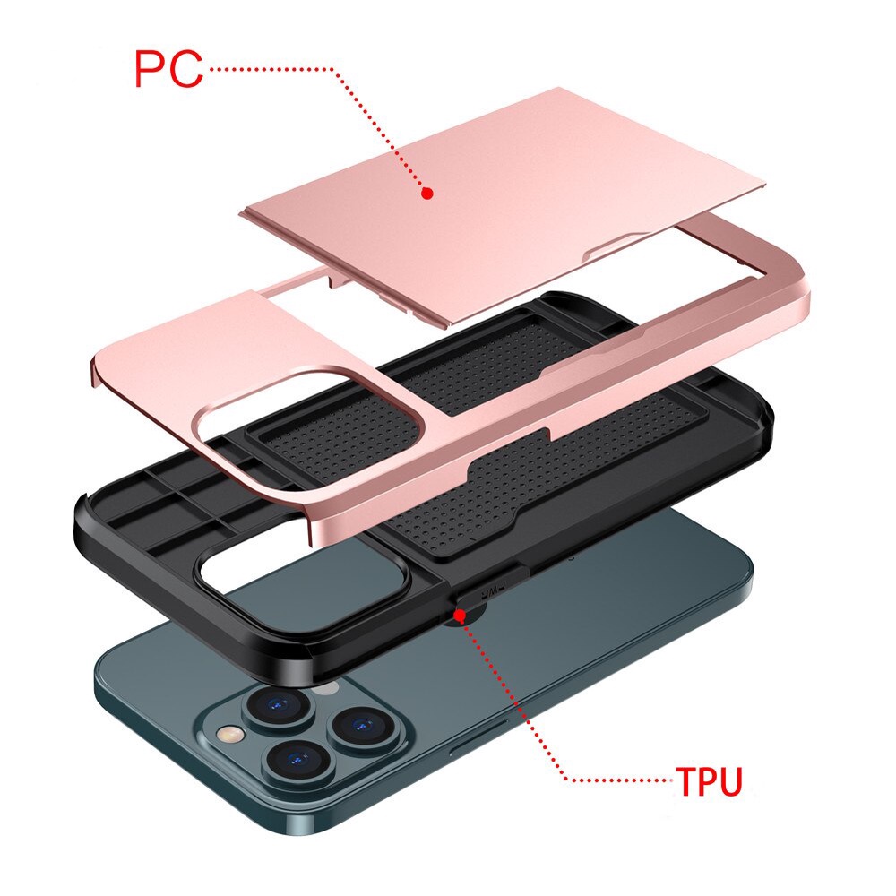 Ví Trượt Điện Thoại Cho iPhone 13 17 Pro Max Khe Cắm Thẻ 16 Pro MAX Armor Chống Sốc Chống Va Đập Mặt Sau