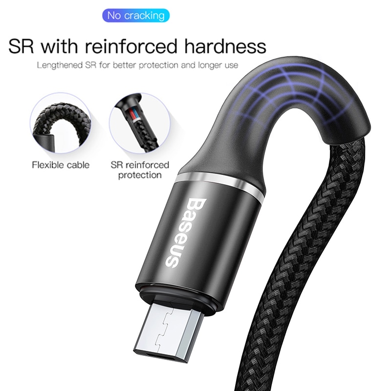 Ảnh Dây Cáp Baseus 3A Cổng Micro USB Sạc Nhanh Có Đèn LED Phát Sáng Dài 1M Cho Samsung Xiaomi Android 4