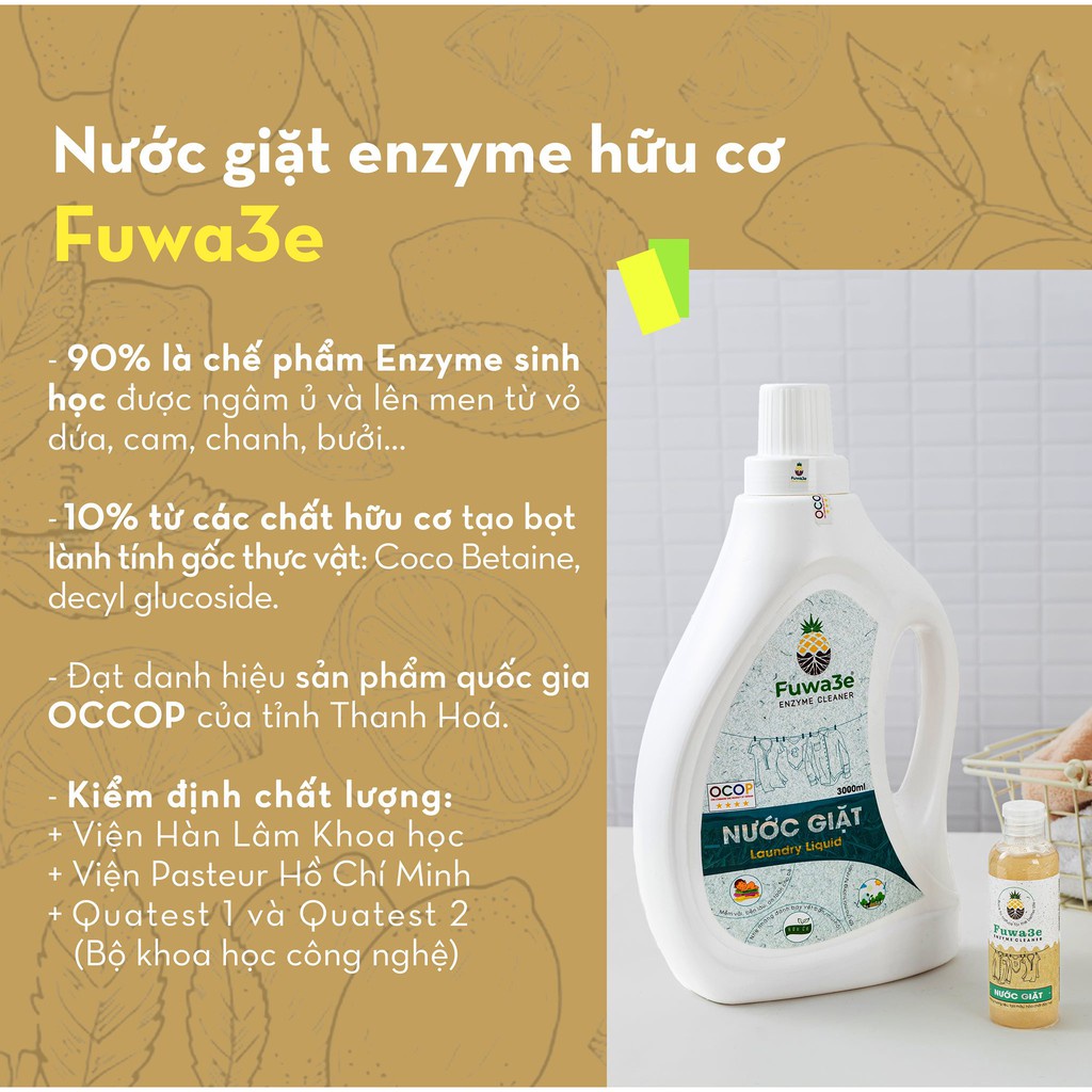 Nước giặt, rửa chén, lau sàn, vệ sinh bồn cầu, tẩy đa năng hữu cơ Fuwa3e, không nhớt sạch bóng, hương thơm tự nhiên