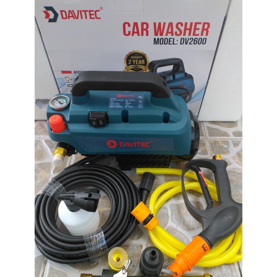 Máy phun xịt rửa xe áp lực cao có chỉnh áp DAVITEC DV2600, công suất 2600W, motor cảm ứng từ dây đồng 100%