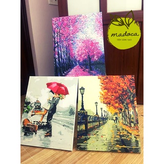 Tranh tô màu số hóa Madoca có khung 40x50cm Phố mùa Thu T106