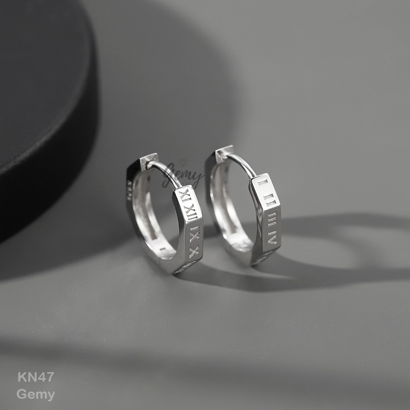 Khuyên tai nam bạc tròn khắc số la mã unisex Timeless (1 chiếc)| GEMY SILVER KN47