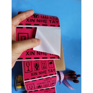 [ Hỏa Tốc] ⚡ Combo 100 Tem decal dán cảnh báo Hàng Dễ Vỡ màu hồng kích thước 10,3cm x 7,6cm
