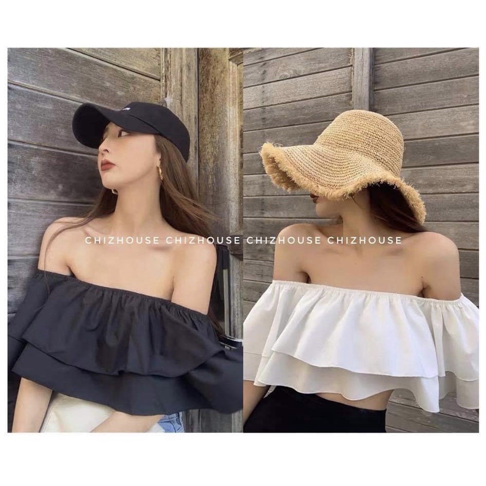 ÁO ỐNG TRỄ VAI HAI MÀU TRẮNG ĐEN XINH XẮN - NOW CROPTOP