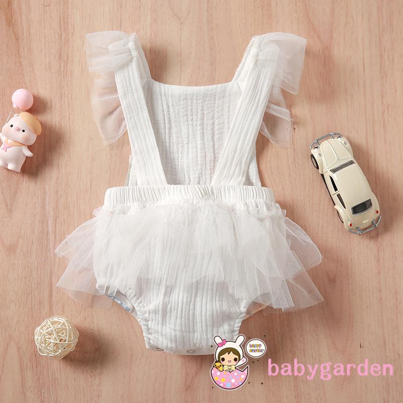 Bộ Áo Liền Quần Không Tay Hở Lưng Thêu Hoa Dành Cho Bé Gái 0-24 Tháng Tuổi