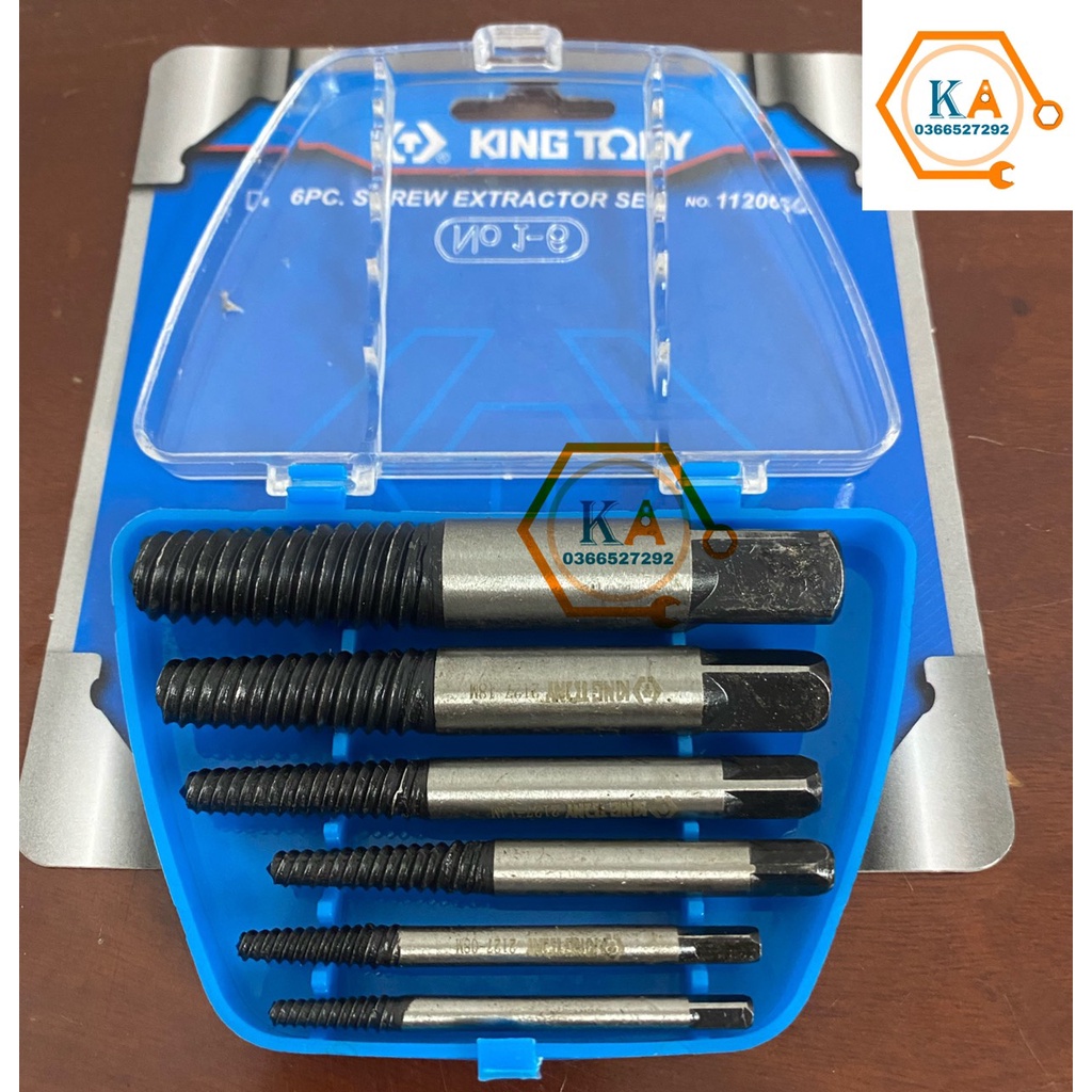 Bộ mũi vít nhổ ốc gãy, bộ tháo bu lông ốc vít trờn ren 6 mũi Kingtoni, mũi vặn ốc vít hư, tháo vít gãy toét