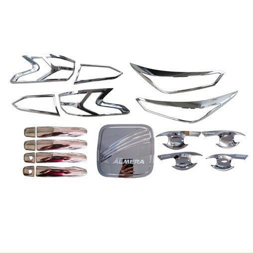 Đầy đủ phụ kiện xe Almera : Ốp tay nắm, hõm cửa, nắp bình xăng, vè mưa, lót cốp xe Nissan Almera 2021 2022 2023 2024