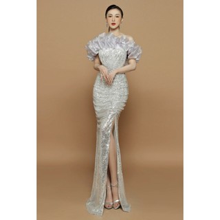 Đầm dạ hội kim sa cúp ngực phối lưới thiết kế cao cấp (đầm dự tiệc cao cấp) tăng hoa tai thời trang