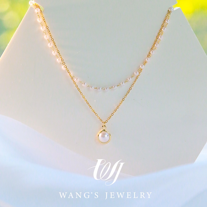 Vòng cổ Hai Lớp Mạ Vàng 18K Đính Ngọc Trai Phong Cách Hàn Quốc