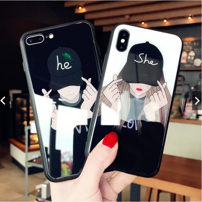 Ốp iPhone Mặt Kính Nano Dẻo - Ốp He And She