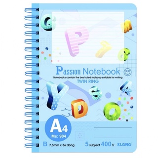 Sổ A4 Klong lò xo kép Bìa Nhựa Cao Cấp 400 trang 70/92; MS: 904