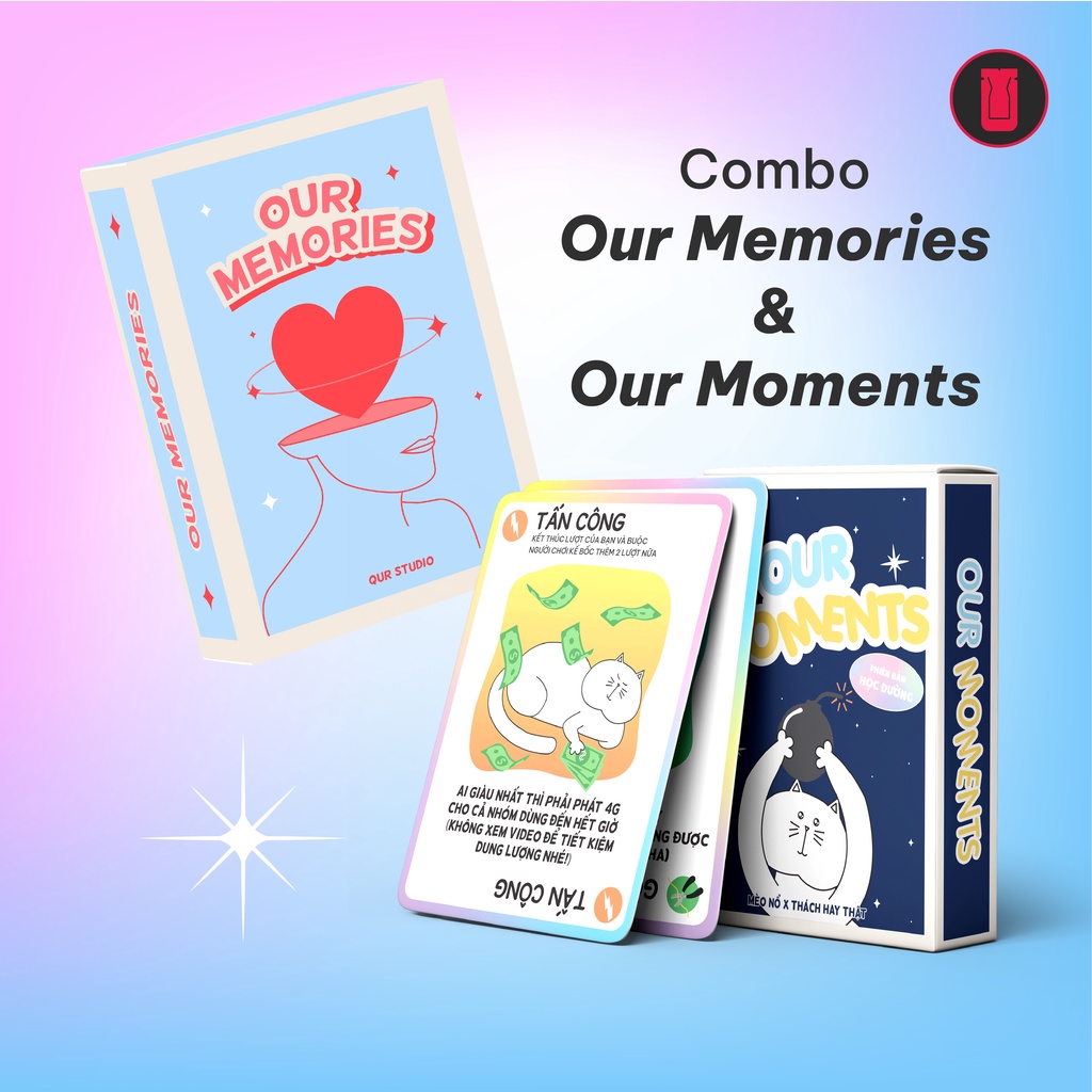 Combo Bộ Bài Tình Yêu Our Memories + Bộ Bài Mèo Nổ Học Đường Our Moments Dành Cho Cặp Đôi, Nhóm Bạn Bởi QUR STUDIO
