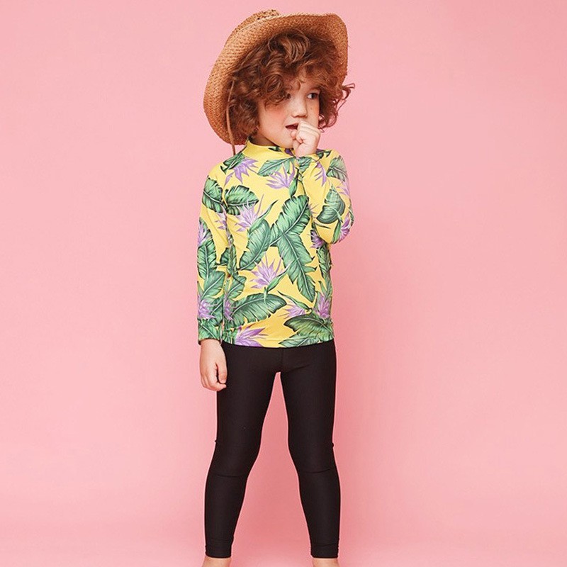 Đồ bơi trẻ em dài tay cho bé gái kèm quần dài lá xanh siêu xinh SPORTY