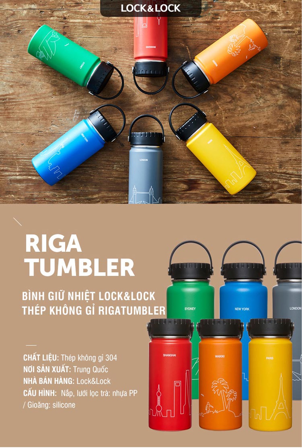 Mô tả Bình giữ nhiệt Lock&Lock 897ml Riga Tumbler LHC4160 - Hàng chính hãng, khay lọc trà inox - JoyMall - 2
