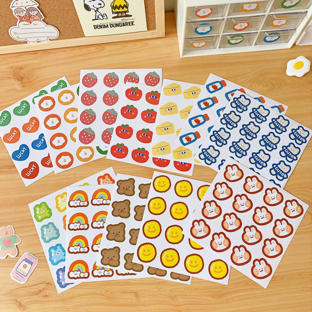 Sticker Set 2 Tấm Hoạt Hình Trang Trí, Decor Dán Sổ, Ghi Chú Cute Văn ...