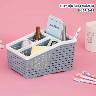 Khay tiện ích 4 ngăn  TO 5688, giá kệ đựng mỹ phẩm , khay đựng điều khiển để bàn nhiều ngăn đa năng