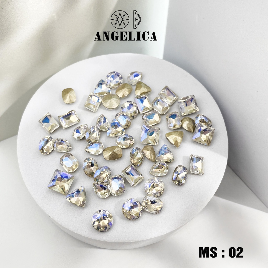 Set mix đá khối thủy tinh nail chân vàng trang trí móng ANGELICA SDK50 SKMN