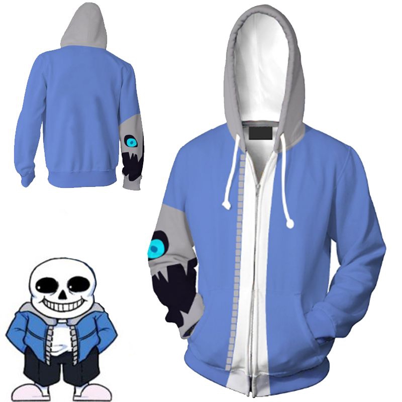 Áo khoác cosplay Sans Undertale có dây kéo và mũ trùm đầu, phù hợp Halloween và Giáng sinh