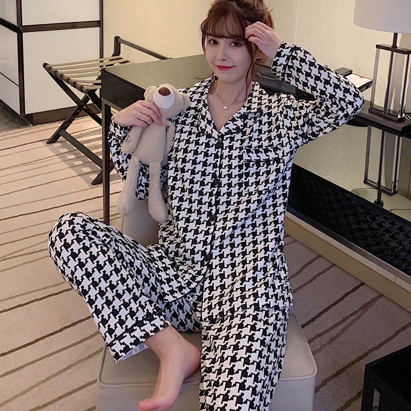 Đồ Ngủ Pizama Bộ Mặc Nhà Tay Dài Thu Đông Chất Conton dày
