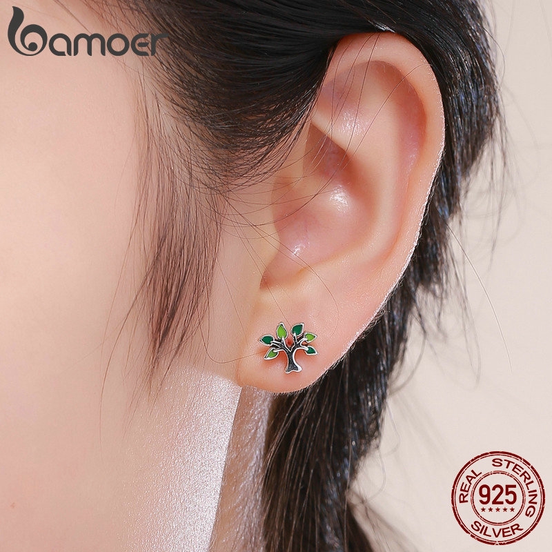 Bamoer Bông Tai Bạc 925 Hình Lá Cây Thời Trang Cho Nữ sce409