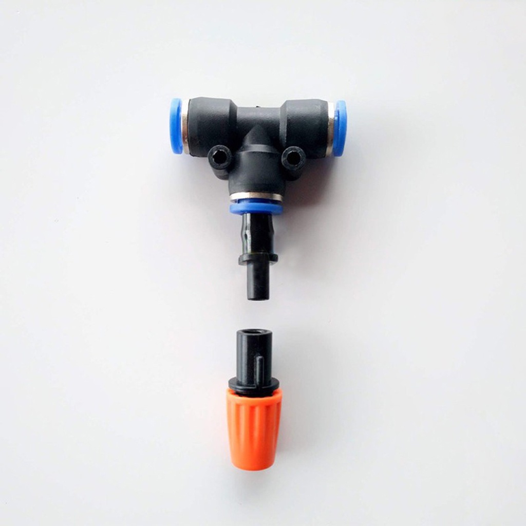 50 bộ béc tưới phun sương 1 hướng cam kèm tê nối ống 8mm (tùy chọn van chống rỉ)