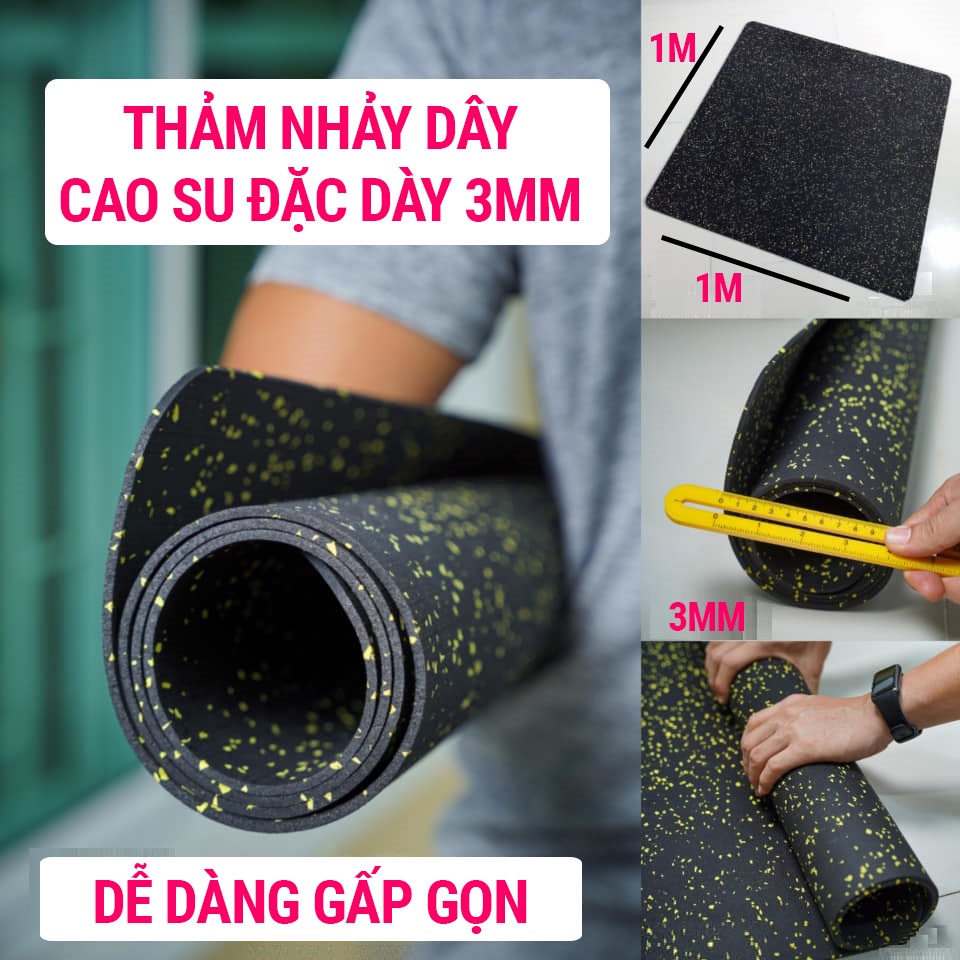 Thảm nhảy dây SPORTY chống ồn chất liệu cao su 1mx1m dày 3mm giảm sốc, cách âm tập thể dục trong nhà