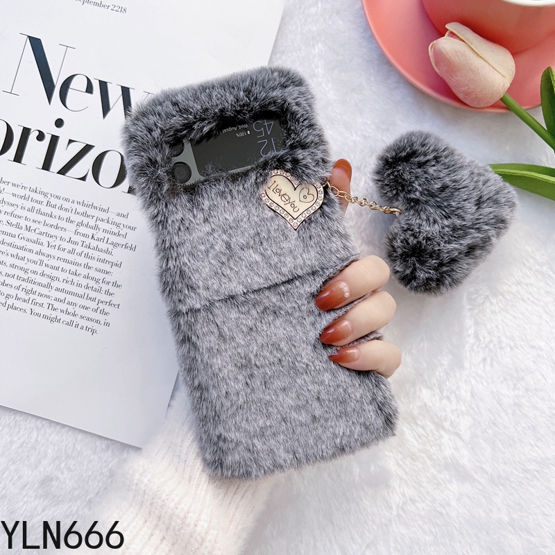 3D Dễ Thương Mặt Dây Chuyền Tình Yêu Sang Trọng Ốp Lưng Điện Thoại Samsung Z Flip7 Ấm Áp Mùa Đông Lông Tơ Cho Galaxy 1 2 3 4 5 6 7FE 7 Vỏ Điện Thoại Di Động Bảo Vệ