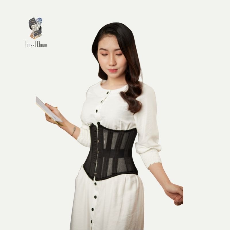 Ảnh Đai nịt bụng Corset lưới Corset Chuẩn thắt dây phía sau siêu định hình eo màu đen 1