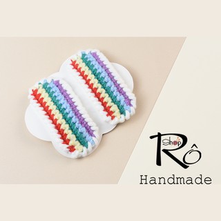 Kẹp tóc năm dòng kẻ cho nữ và bé gái xinh xắn 7cm |Cặp tóc bằng len Handmade |Shop Rô Handmade