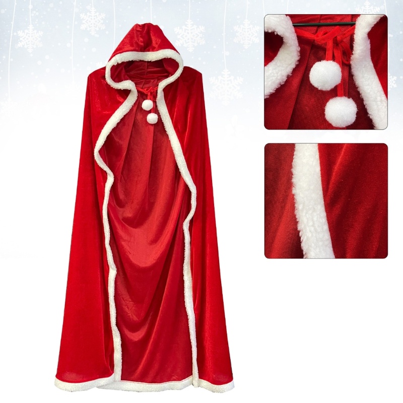 Dasbsug Nhung Có Mũ Trùm Đầu Áo Choàng Giáng Sinh Ông Già Noel Cosplay Trang Phục Đỏ Áo Khoác Áo
