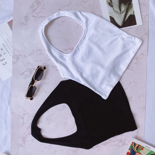 ( hàng có sẵn) Áo croptop cổ yếm thun gân hở lưng