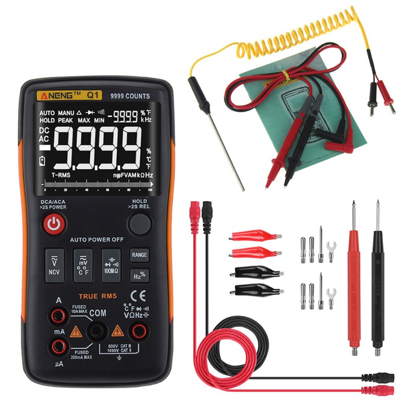 Q1 True-RMS Digital Multimeter Button 9999 Counts Analog Bar Graph AC ...