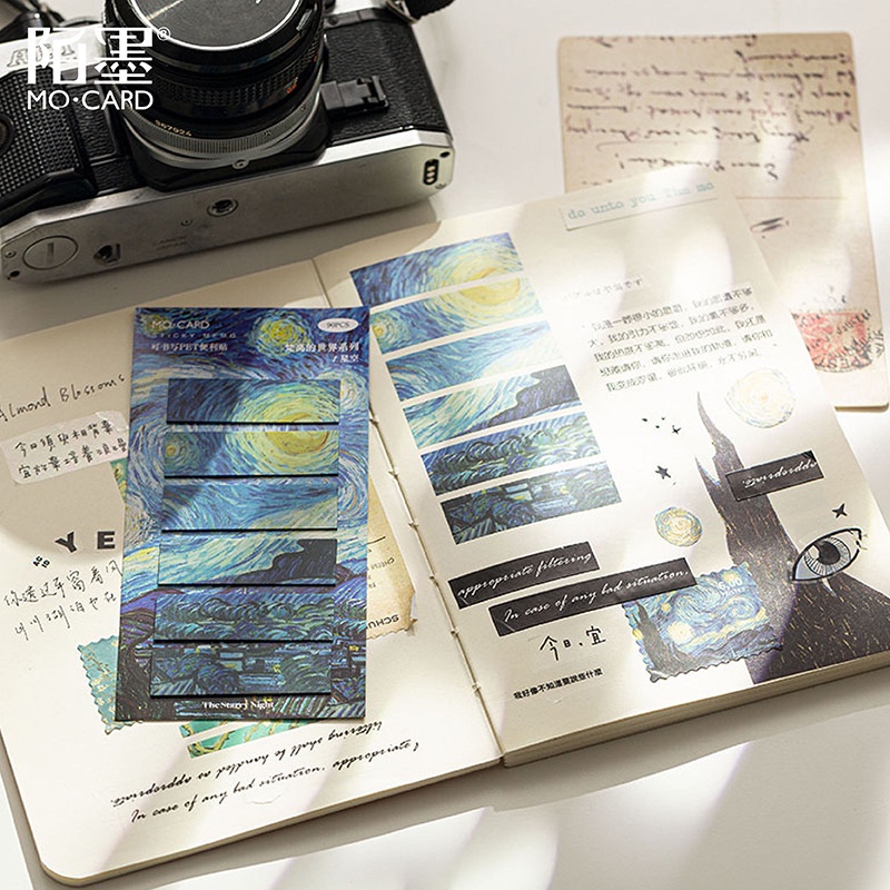 Giấy note vintage set 90 tờ ghi chú dấu trang phong cách VanGogh 8 mẫu HD240-K76 trang trí bullet journal DIY scrapbook
