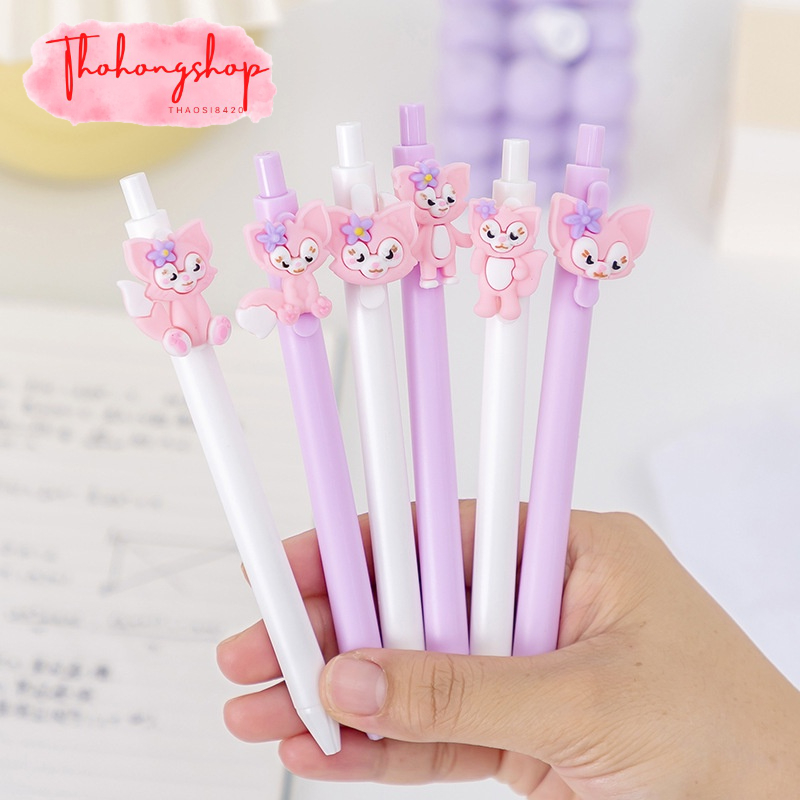 3 Bút Bi Bấm Mực Đen Cáo Hồng