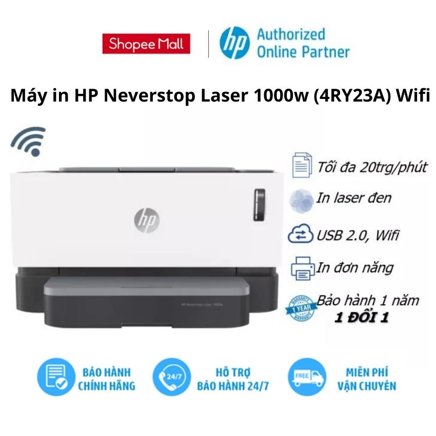 [Mã ELHPPK giảm 10% đơn 500K] Máy in HP Neverstop Laser 1000w (4RY23A) Wifi - Hàng chính hãng - bảo hành 12 tháng
