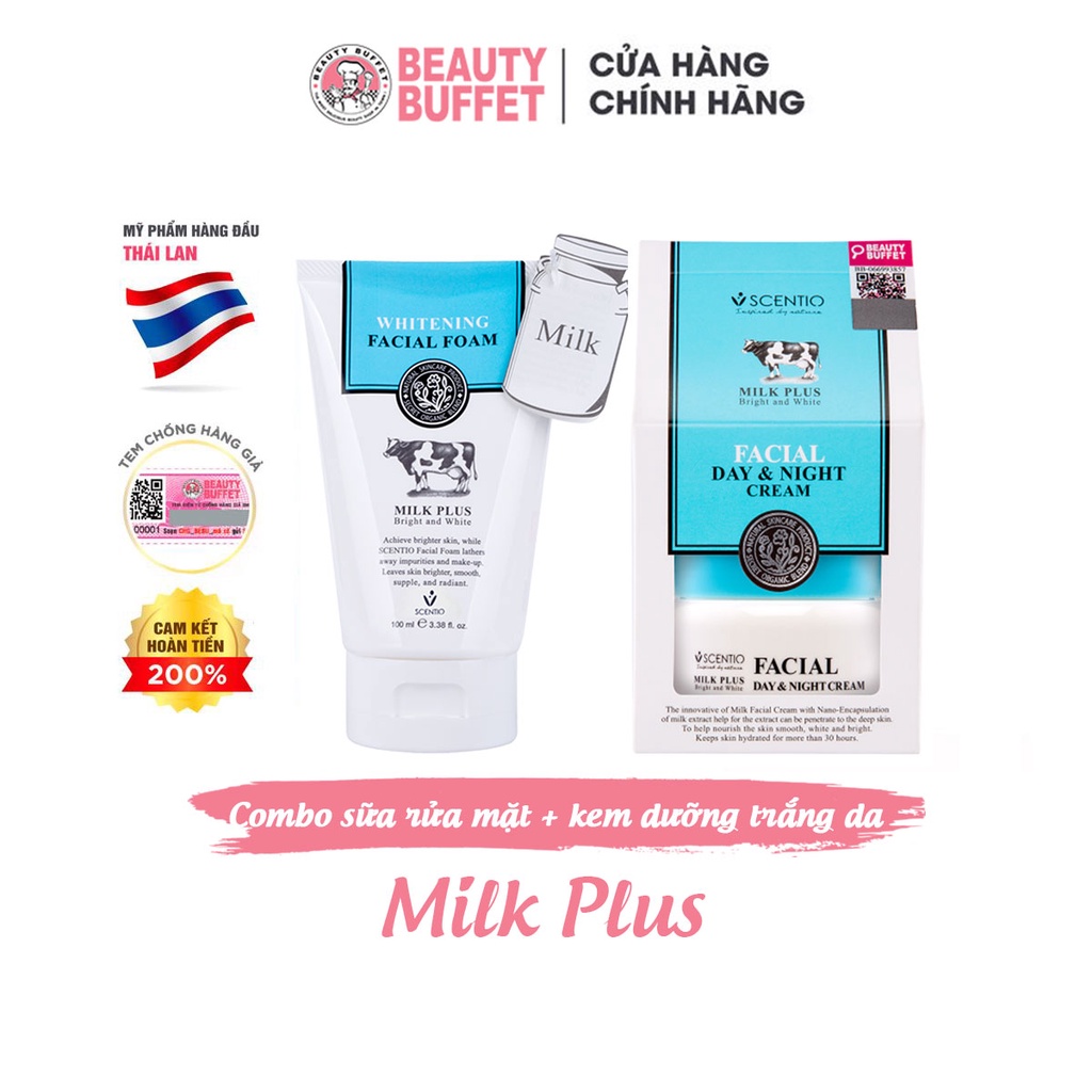 Ảnh Combo Sữa rửa mặt 100ml + Kem dưỡng trắng và trẻ hóa da ngày và đêm Scentio Milk Plus Beauty Buffet 50ml 1