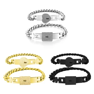 Yoo 2 Miếng Bộ Vòng Tay Phù Hợp Cho Cặp Đôi Người Yêu Khóa Trái Tim Cho Vòng Tay Chìa Khóa Khóa Thép Không Gỉ Cho Phím Lắc Tay B