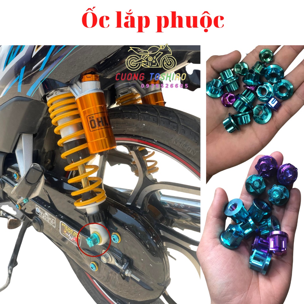 ốc titan Gr5 gắn phuộc giảm sóc sau Wave a 2007-2021, Wave 50cc, RSX Fi ...